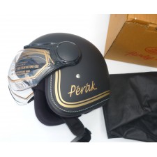 MOTOPŘILBA OTEVŘENÁ S PLEXISKLEM JAWA PÉRÁK ORIGINÁL - ČERNÁ/ZLATÉ PÍSMO